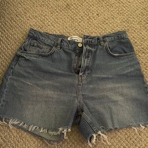 Reformation Blue Jean Shorts Distressed Raw Hem
